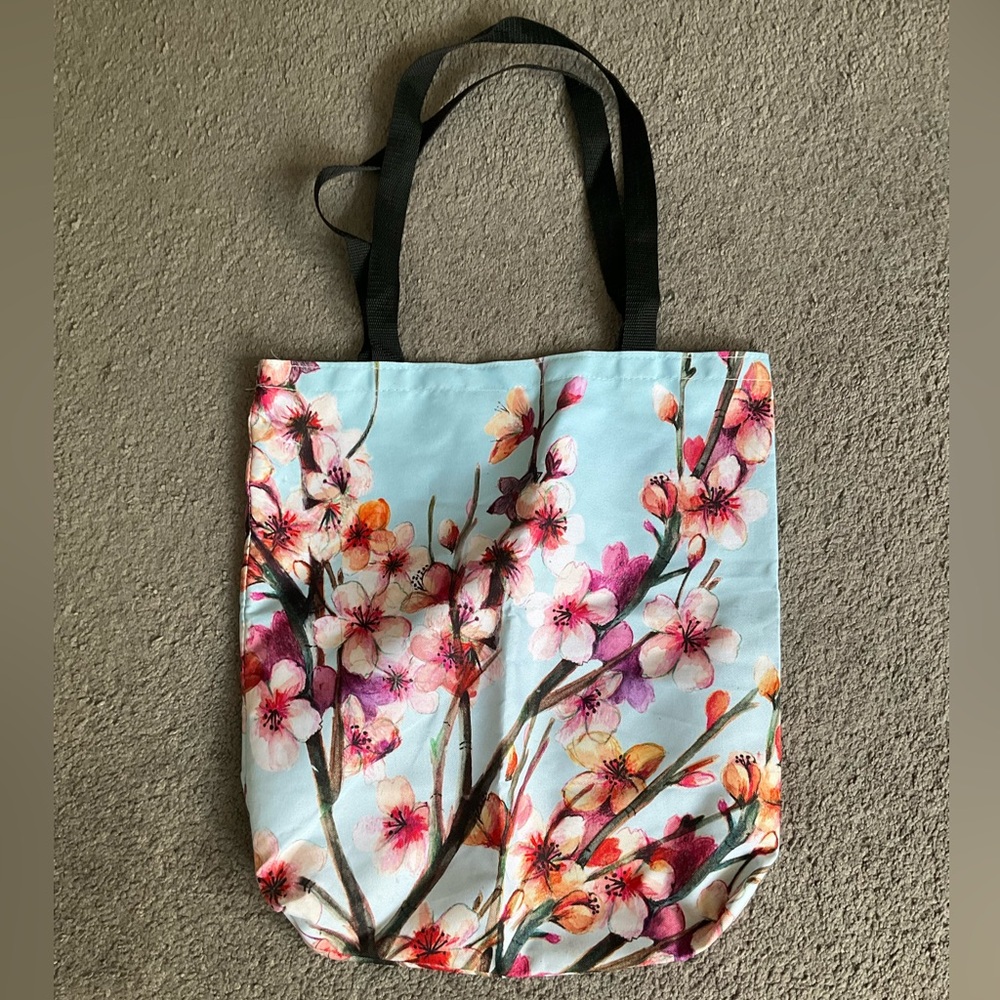 Floral Tote Bag with Black Straps